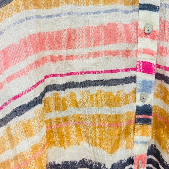 Zac Rachel colorful Striped Long Roll Tab Sleeve V neck Button Top Blouse size L - Picture 5 of 11